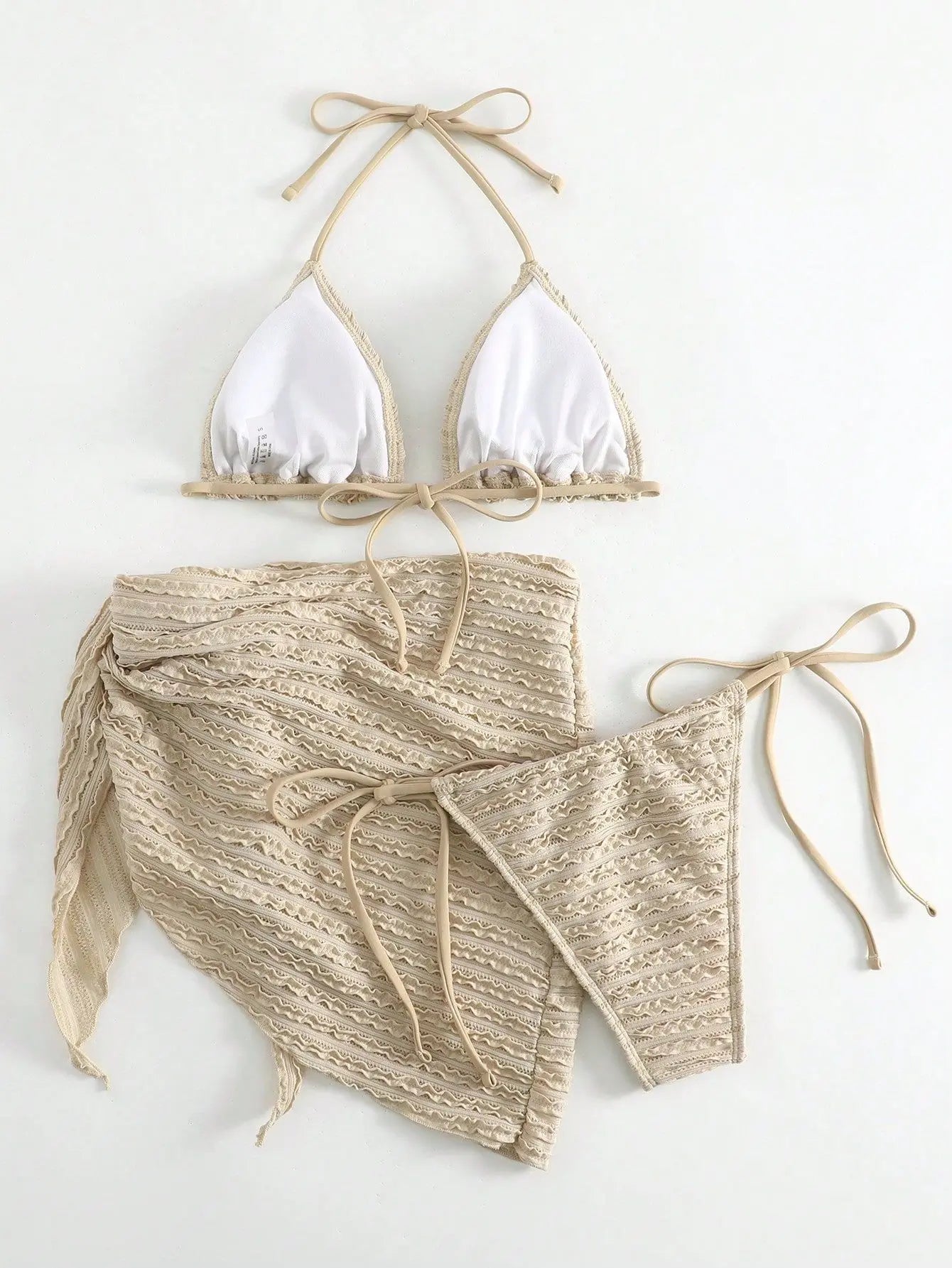 Solid Color Khaki 3-piece Swimsuit