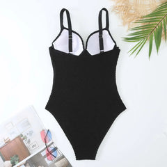Solid Color One Piece Swimsuit Slim V-neck Bikini Hard Cup Push Up Swimwear Suspender Backless Monokini