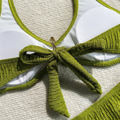 Solid Green Swimwears Metal Starfish Halter Bikinis Sets