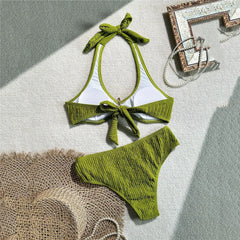 Solid Green Swimwears Metal Starfish Halter Bikinis Sets