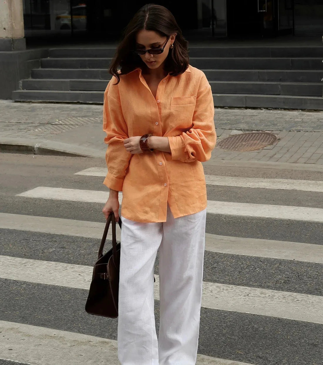 White Cover-Ups Shirt Long Sleeve Beautiful Blouses Elegant Basic Top Collar Yellow Blue Cotton Shirt