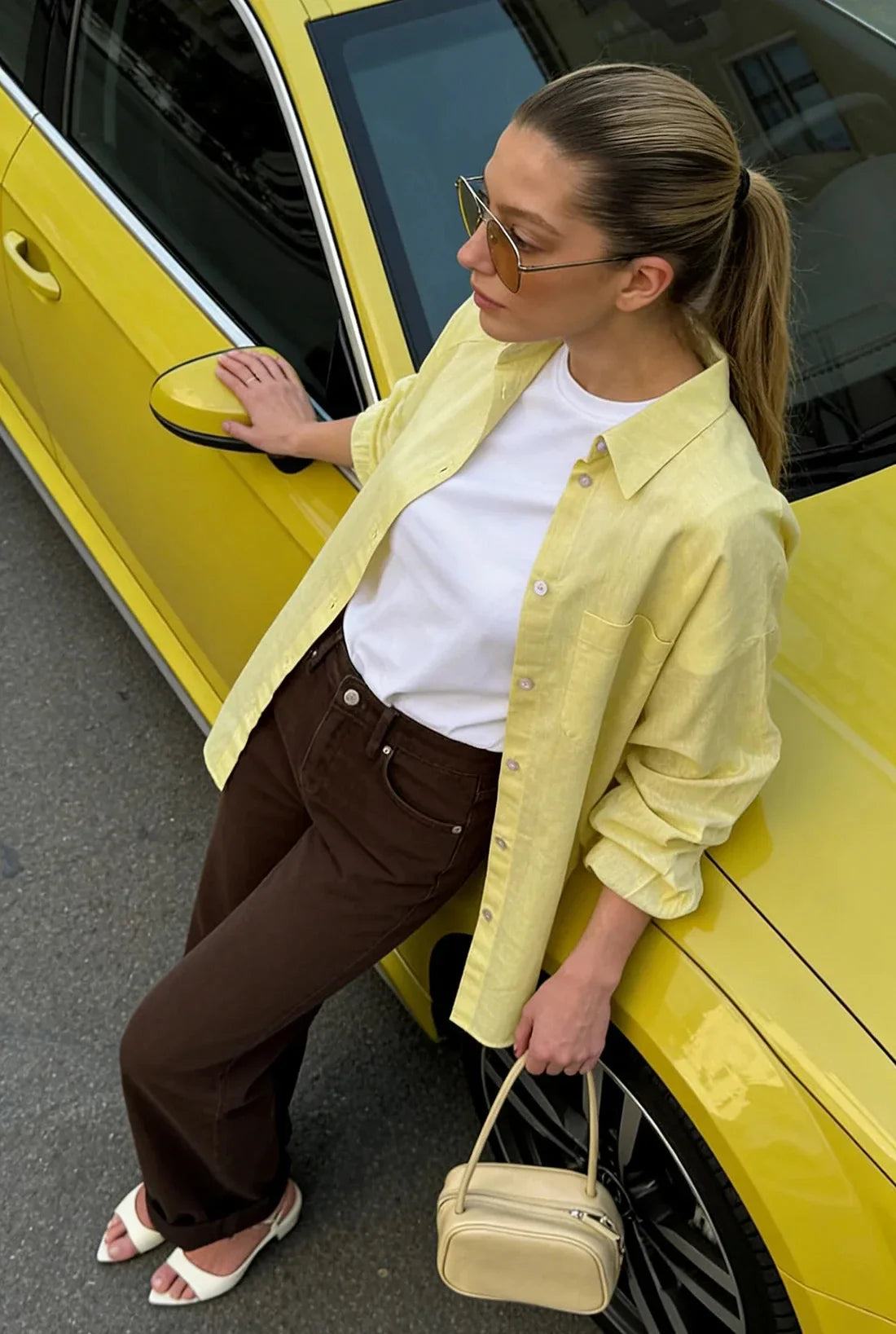 White Cover-Ups Shirt Long Sleeve Beautiful Blouses Elegant Basic Top Collar Yellow Blue Cotton Shirt