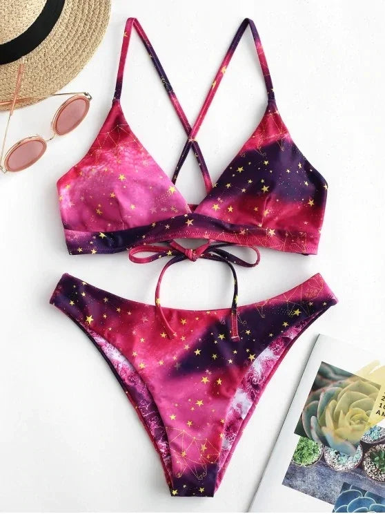 Starry Sky Print Reversible Bikini Sets