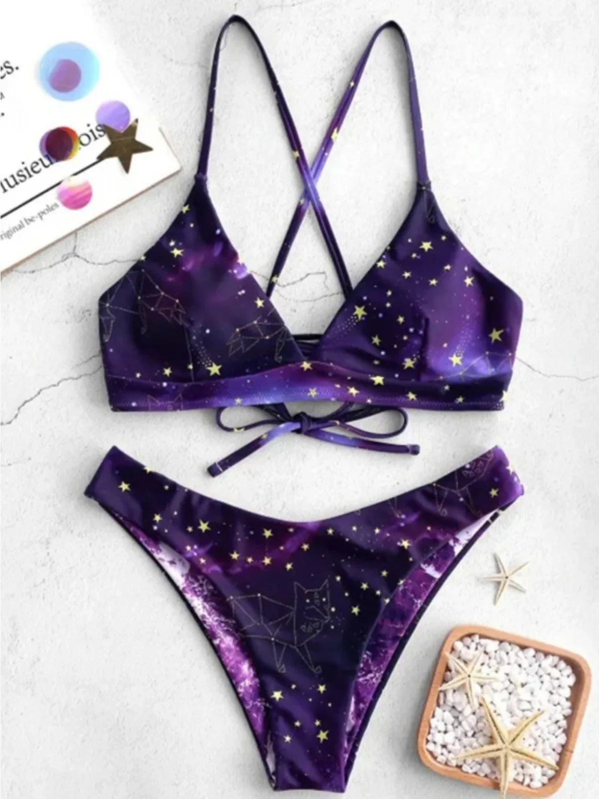 Starry Sky Print Reversible Bikini Sets