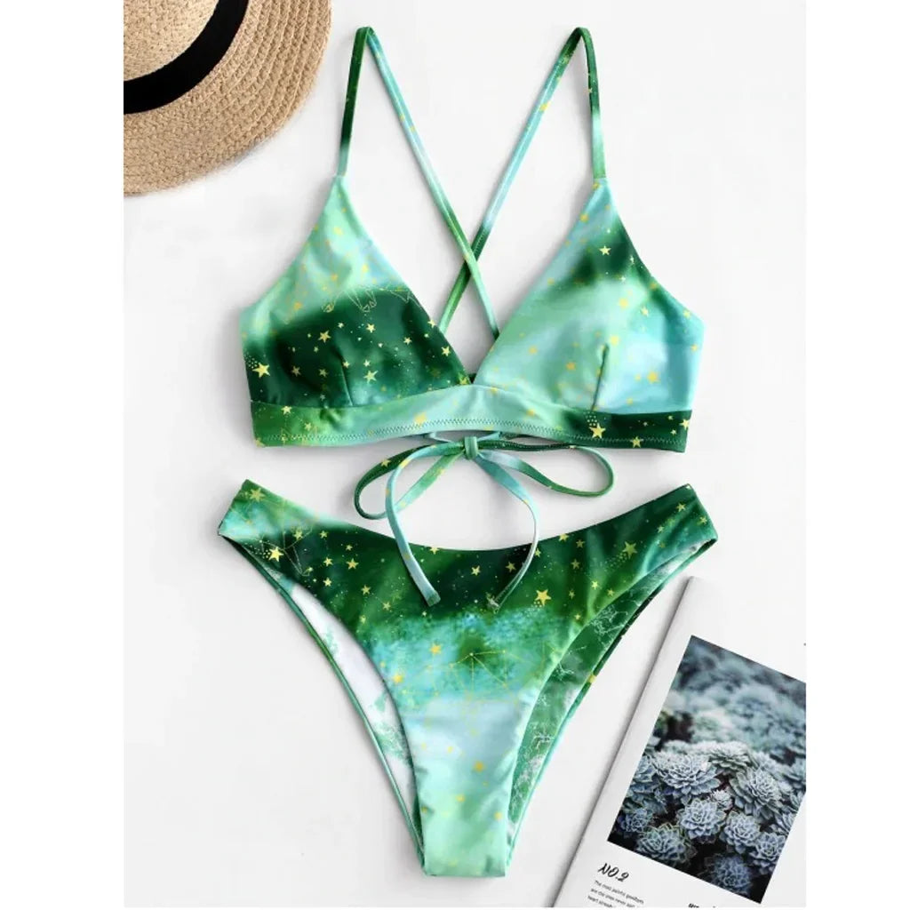 Starry Sky Print Reversible Bikini Sets