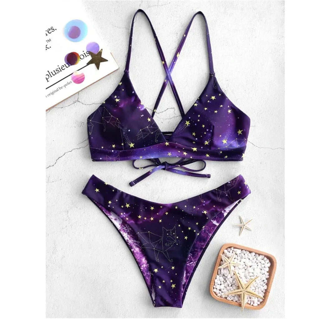 Starry Sky Print Reversible Bikini Sets