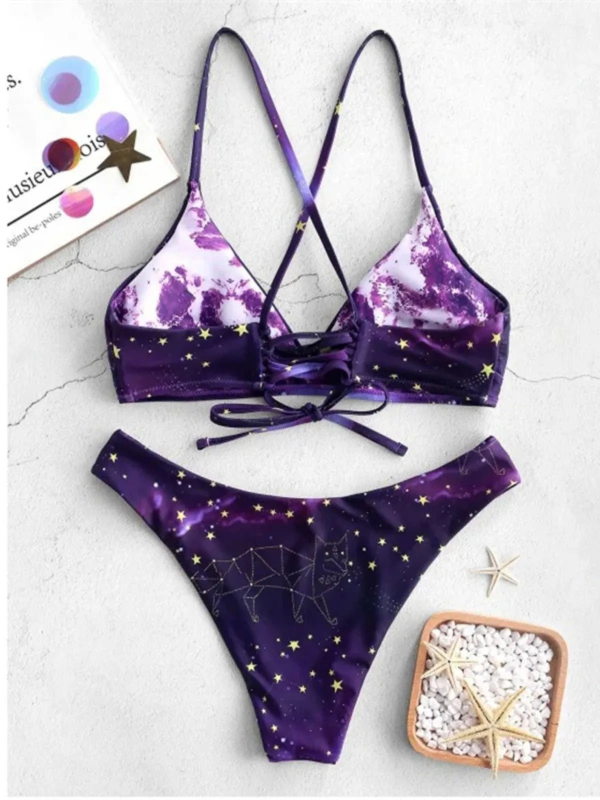 Starry Sky Print Reversible Bikini Sets