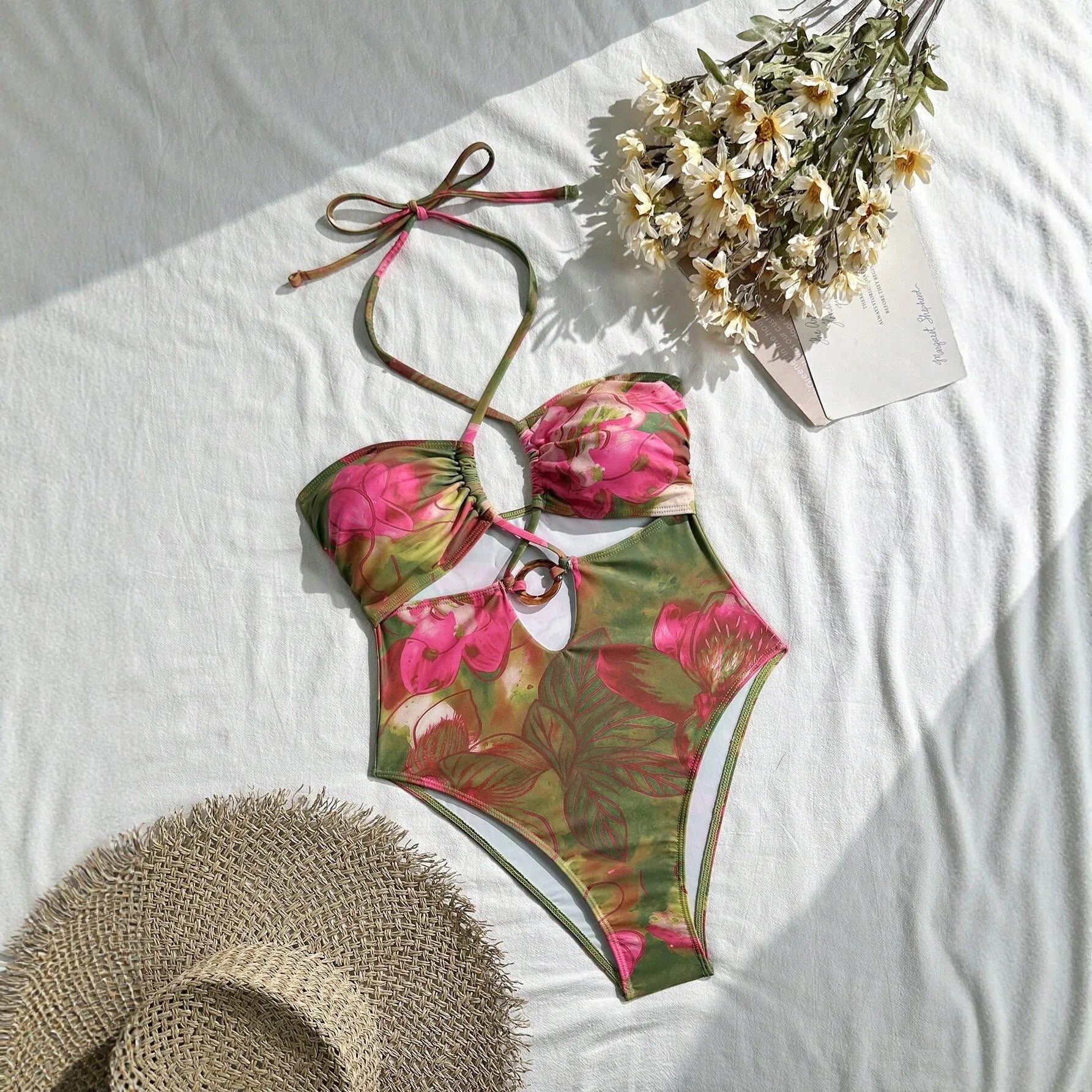 Print Halter One Piece Swimsuits Swimwear Push Up Swimming Wear Body Bathing Suits Beachwear Pool Bather 2026