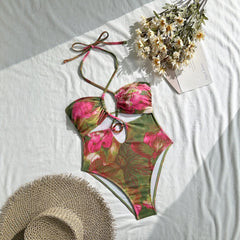 Print Halter One Piece Swimsuits Swimwear Push Up Swimming Wear Body Bathing Suits Beachwear Pool Bather 2026