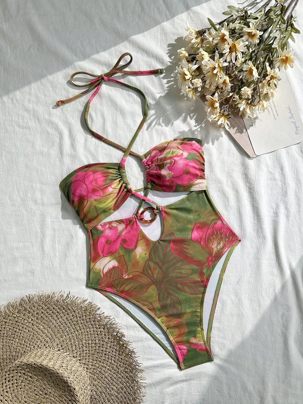 Print Halter One Piece Swimsuits Swimwear Push Up Swimming Wear Body Bathing Suits Beachwear Pool Bather 2026