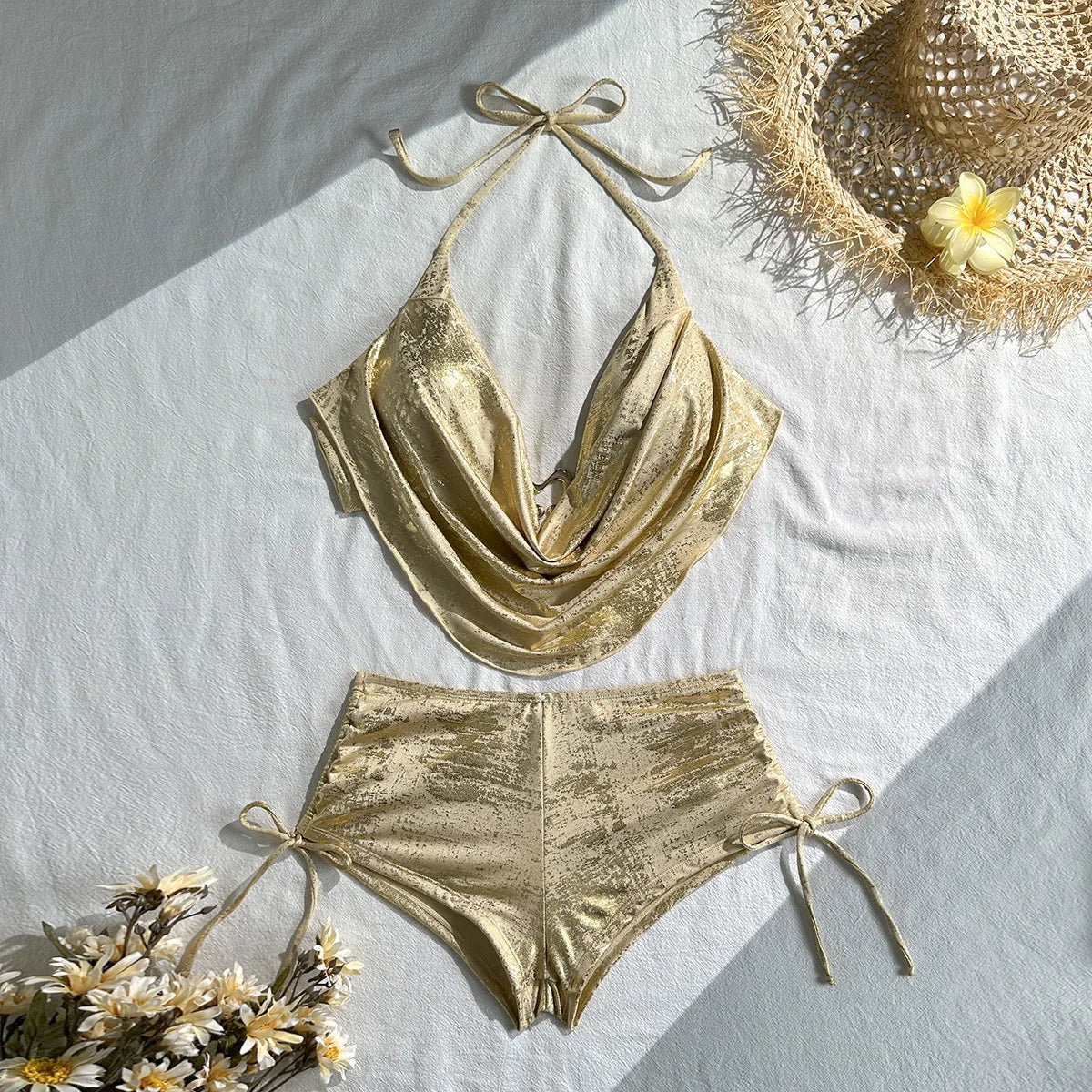 Shiny Gold Metallic 2 Piece Set