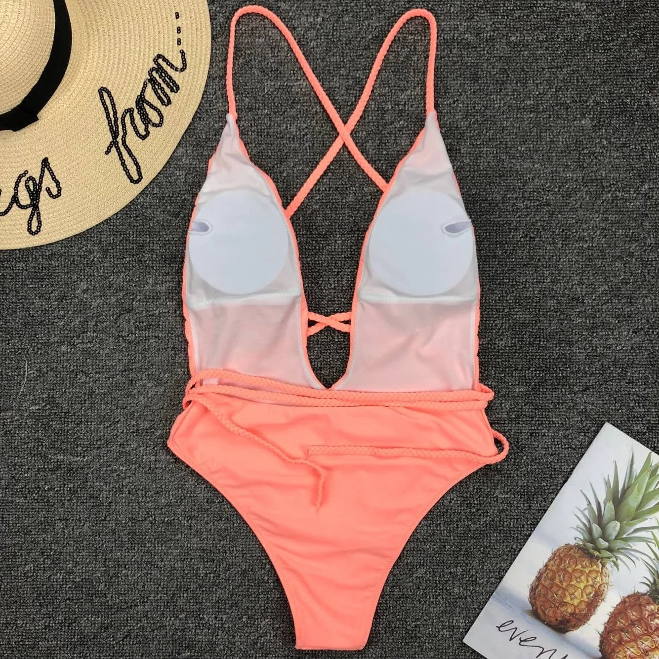Swimwear Neon Green Cut Out Lace Up One Piece Swimsuit Solid Deep V-neck Push Up Leopard Backless Tummy Control Bikini
