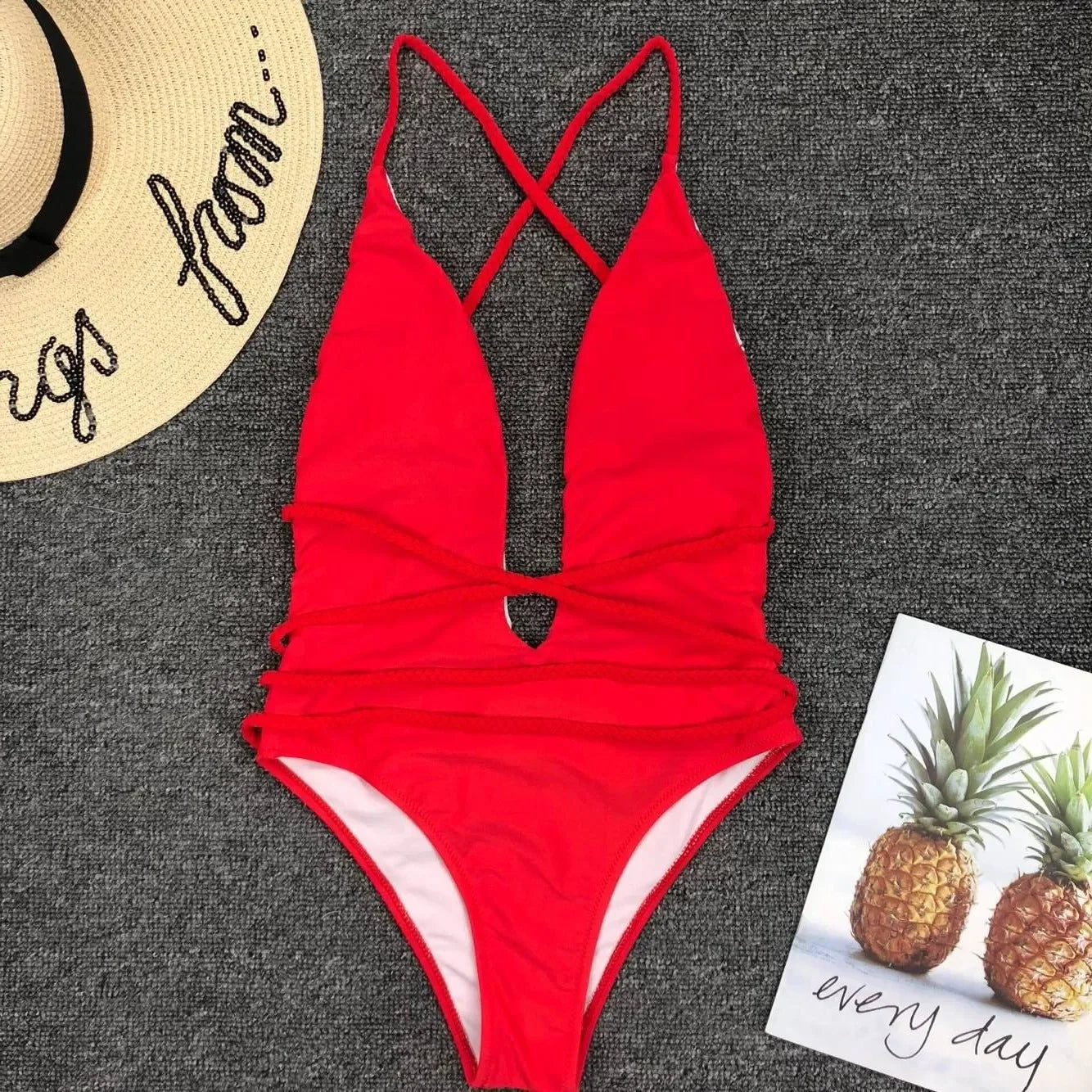 Swimwear Neon Green Cut Out Lace Up One Piece Swimsuit Solid Deep V-neck Push Up Leopard Backless Tummy Control Bikini