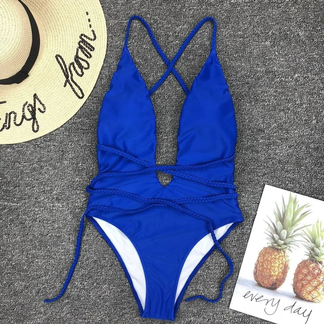 Swimwear Neon Green Cut Out Lace Up One Piece Swimsuit Solid Deep V-neck Push Up Leopard Backless Tummy Control Bikini