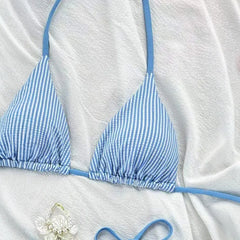 Swimwear Striped Print Brazilian Thong Bikini Set