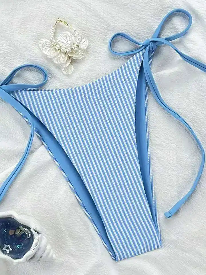 Swimwear Striped Print Brazilian Thong Bikini Set