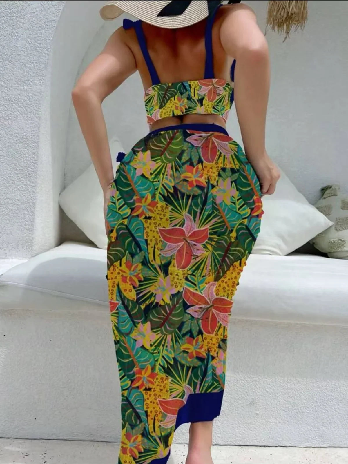 Vintage Black Floral Print Bikini Push Up Underwire Bra High Waist Swimsuit Beach Bathing Suit Skirt 3 Piece Swimwear