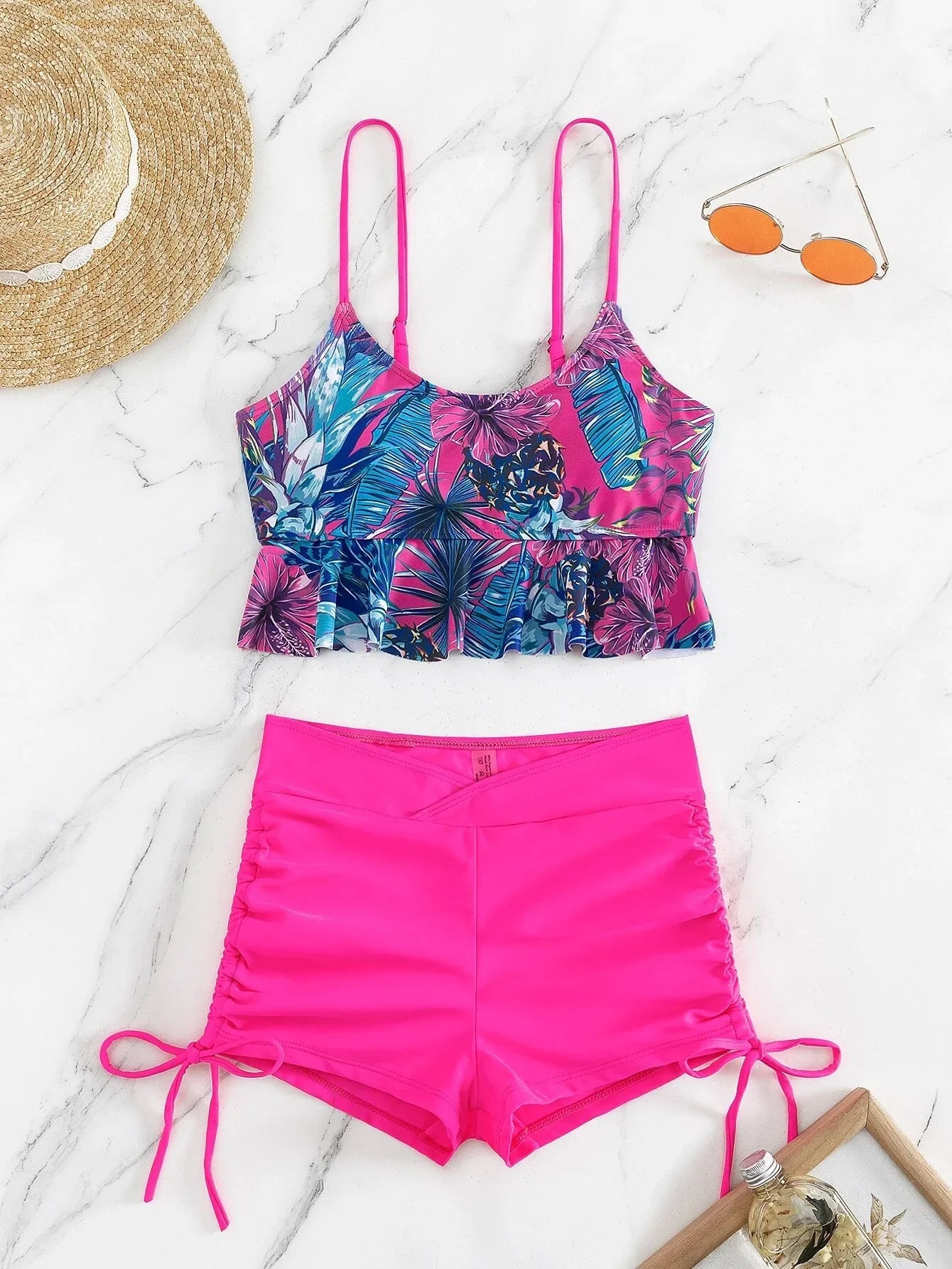 Vintage Black Floral Print Bikini Set
