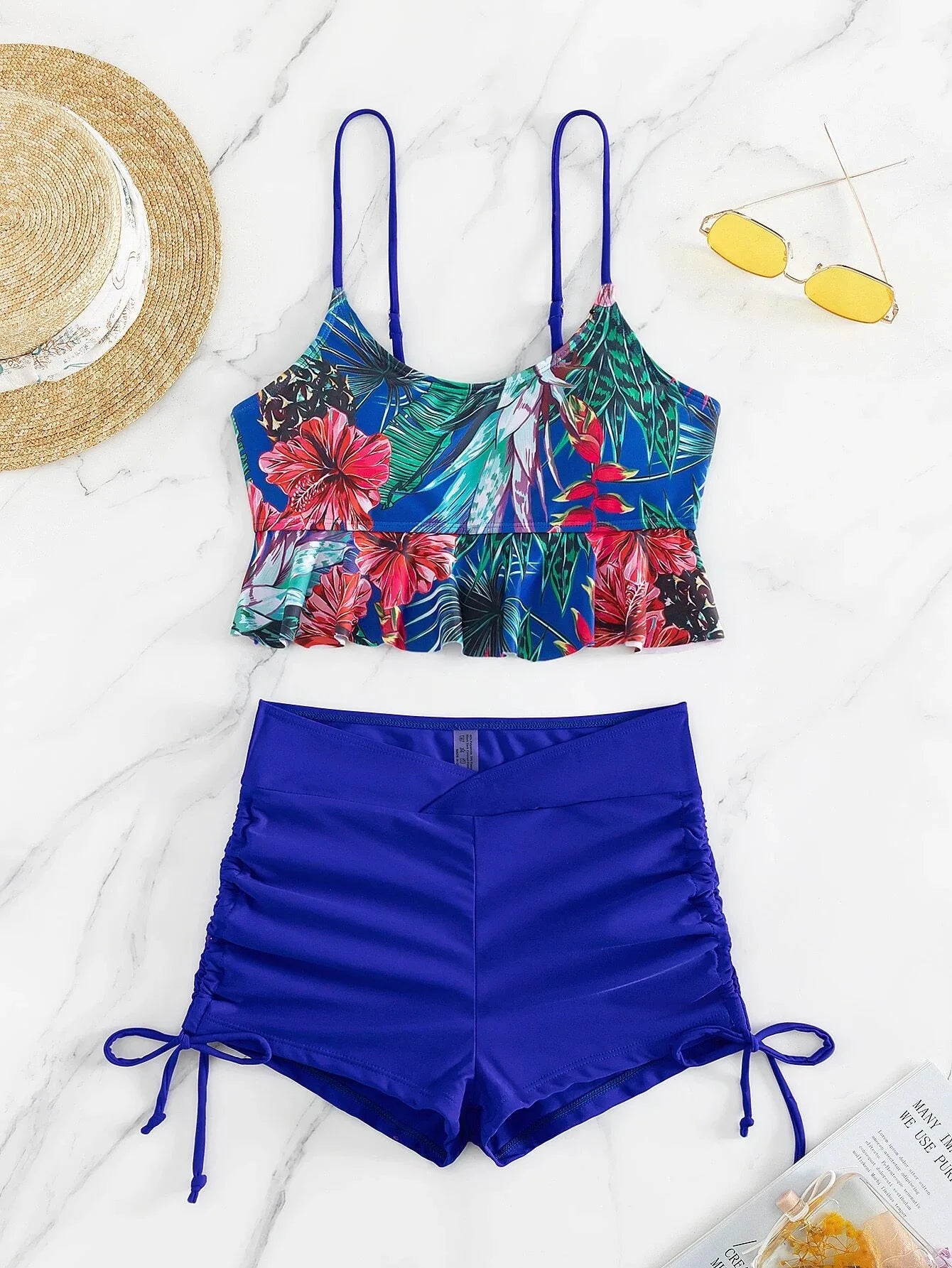 Vintage Black Floral Print Bikini Set