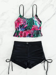 Vintage Black Floral Print Bikini Set