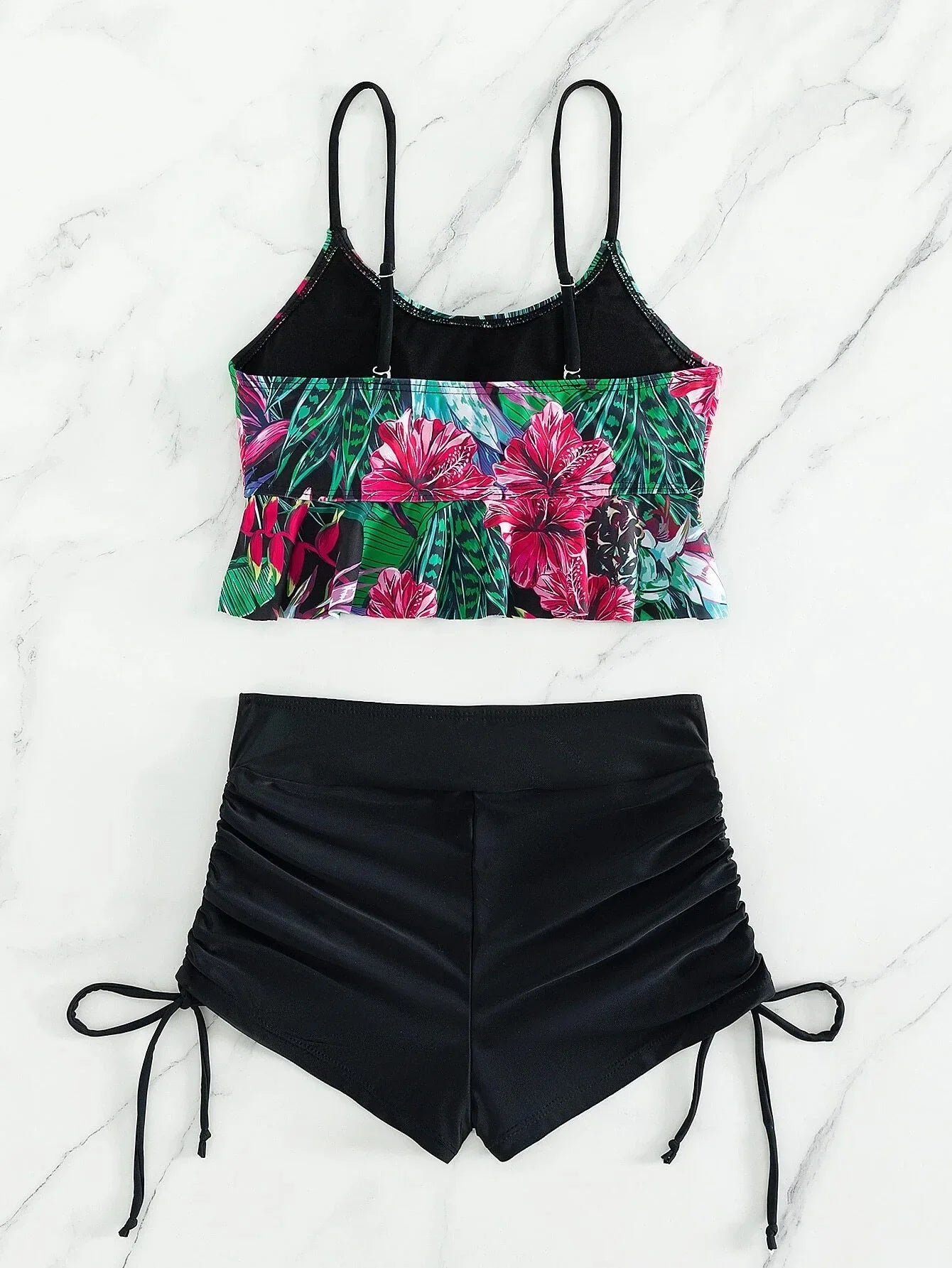 Vintage Black Floral Print Bikini Set