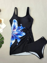 Vintage Black Flower Print Tankini Set