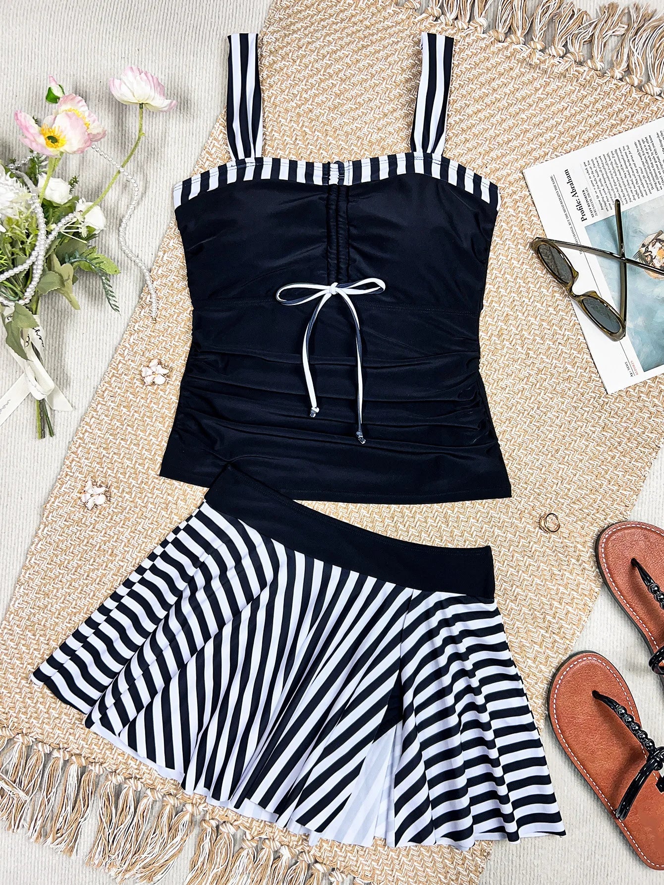 Vintage Black Striped Tankini Set
