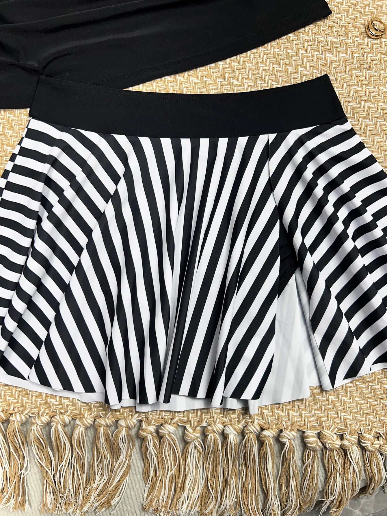 Vintage Black Striped Tankini Set