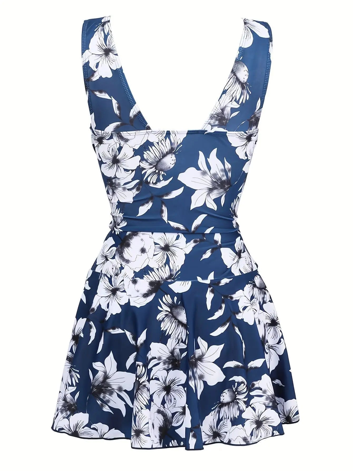 Vintage Blue Floral Print Tankini Set