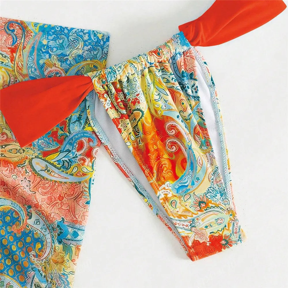 Vintage Print Micro Thong 3 Piece Bikinis Sets