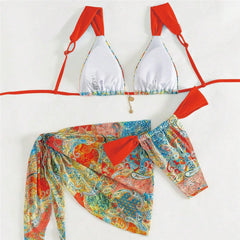 Vintage Print Micro Thong 3 Piece Bikinis Sets
