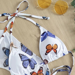 White Butterfly Print Swimwear Cover Up Bikinis Sets