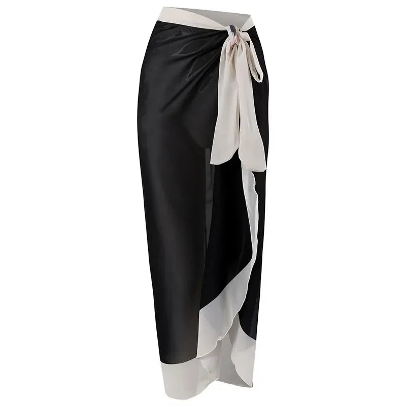 White Flower Swimsuit High Waist Skirt Bikini Black 3 Piece Monokini Brazilian Conservative Bathing Suit Swimwear QJY