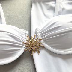 White Thong Micro Bikini Push Up Swimsuit Cover Ups Long Skirts Beach Wear Swimwear Sun Metal Buckle Bikinis Sets