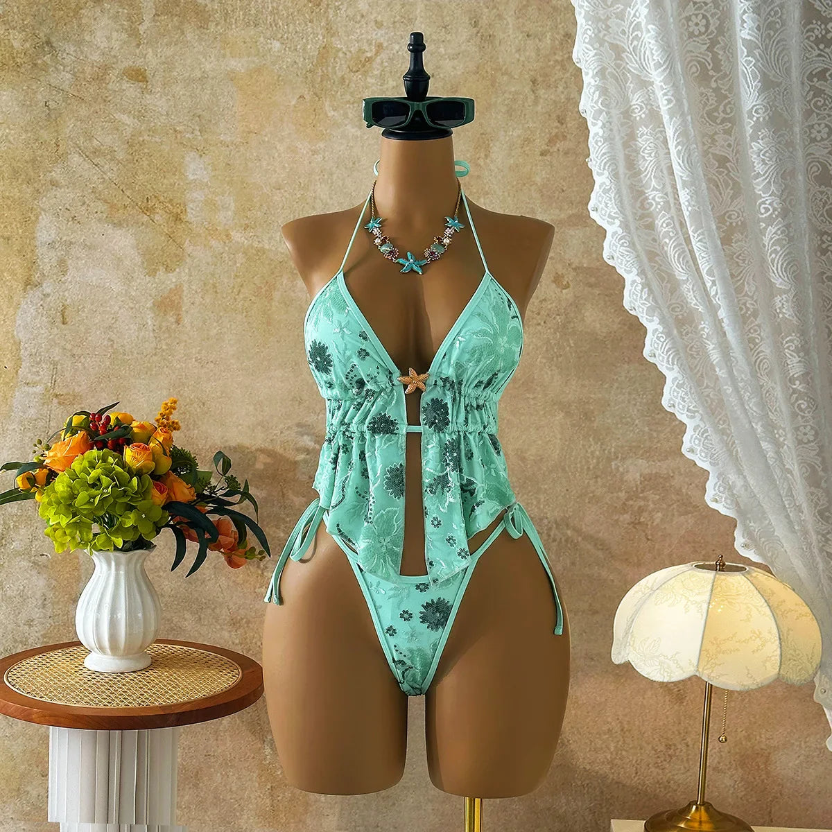 2 Piece Floral Embroidered Bikini Set