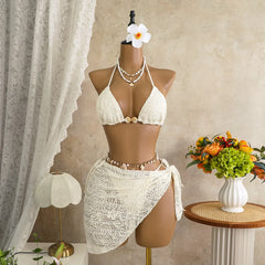3 Piece Floral Embroidered Bikini Set