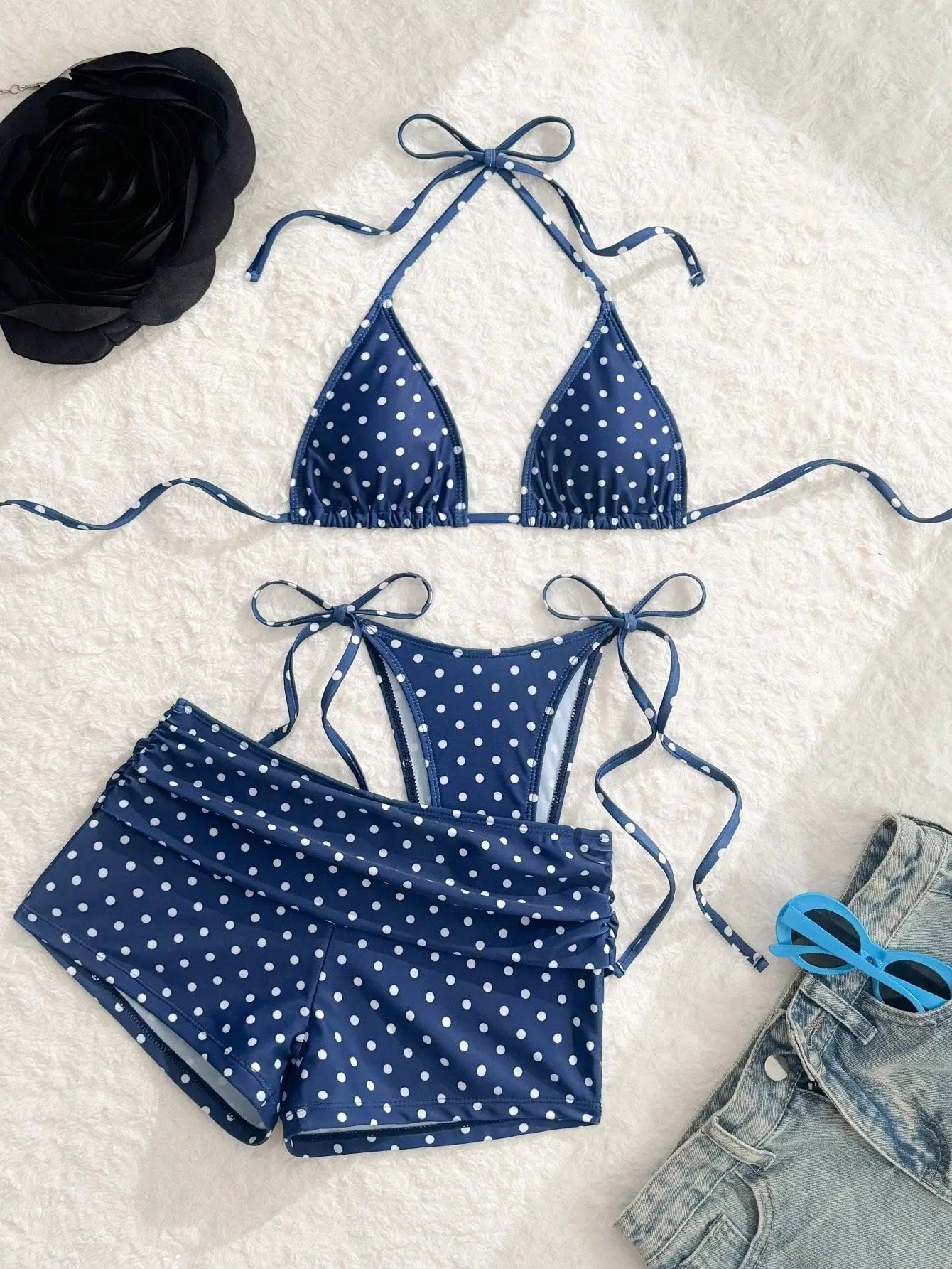 3 Piece Polka Dot Bikini Set