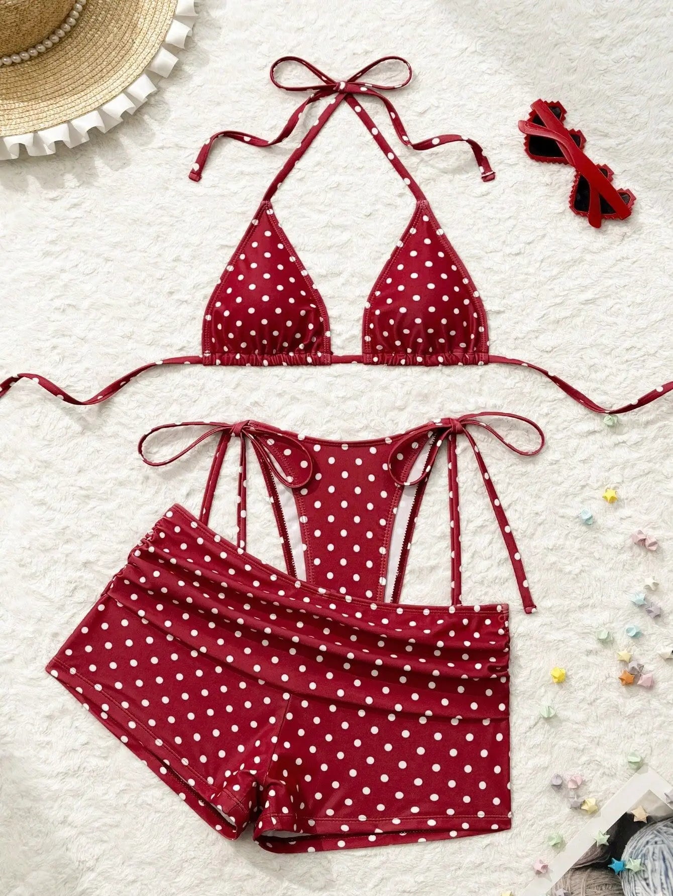 3 Piece Polka Dot Bikini Set