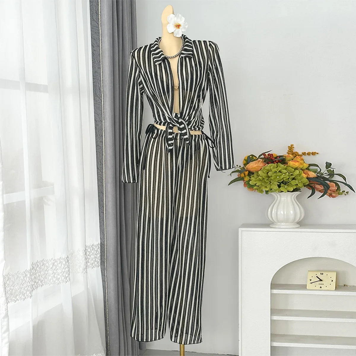4 Pieces Bikinis Striped Mesh Cover Up Set