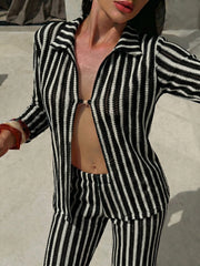 4 Pieces Bikinis Striped Mesh Cover Up Set