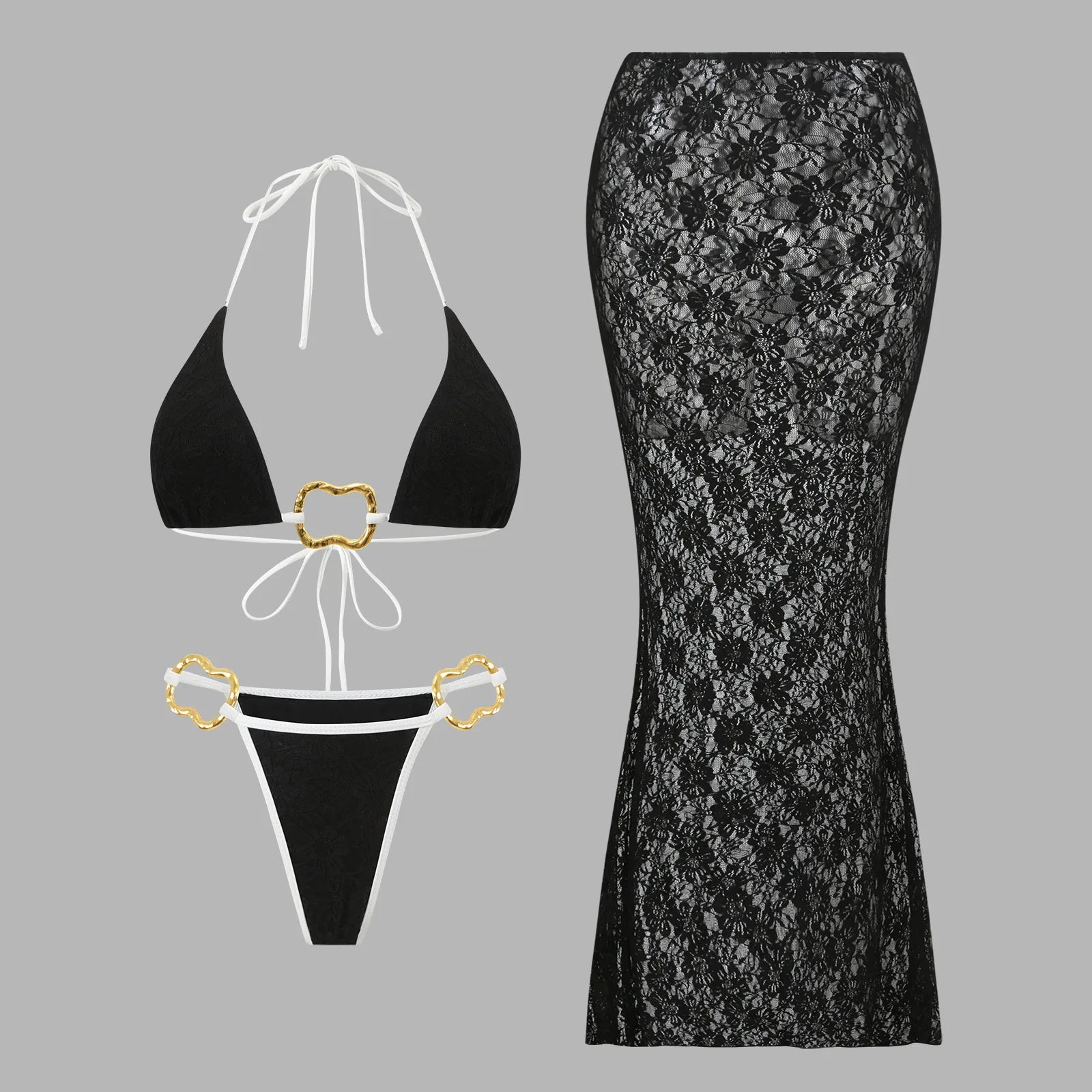 Black Halter Triangle Bikini Set