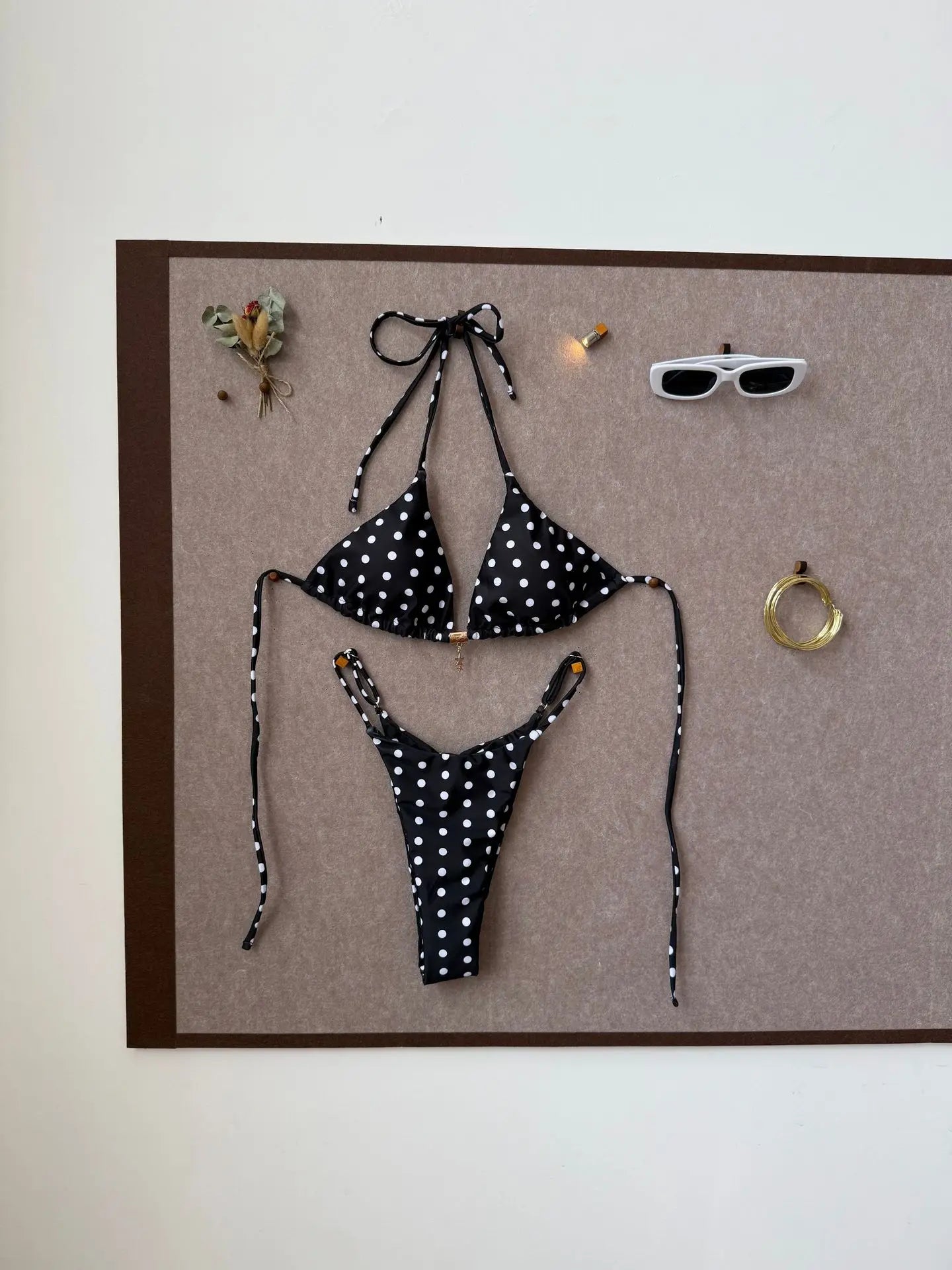 Brown White Polka Dot Bikini Set