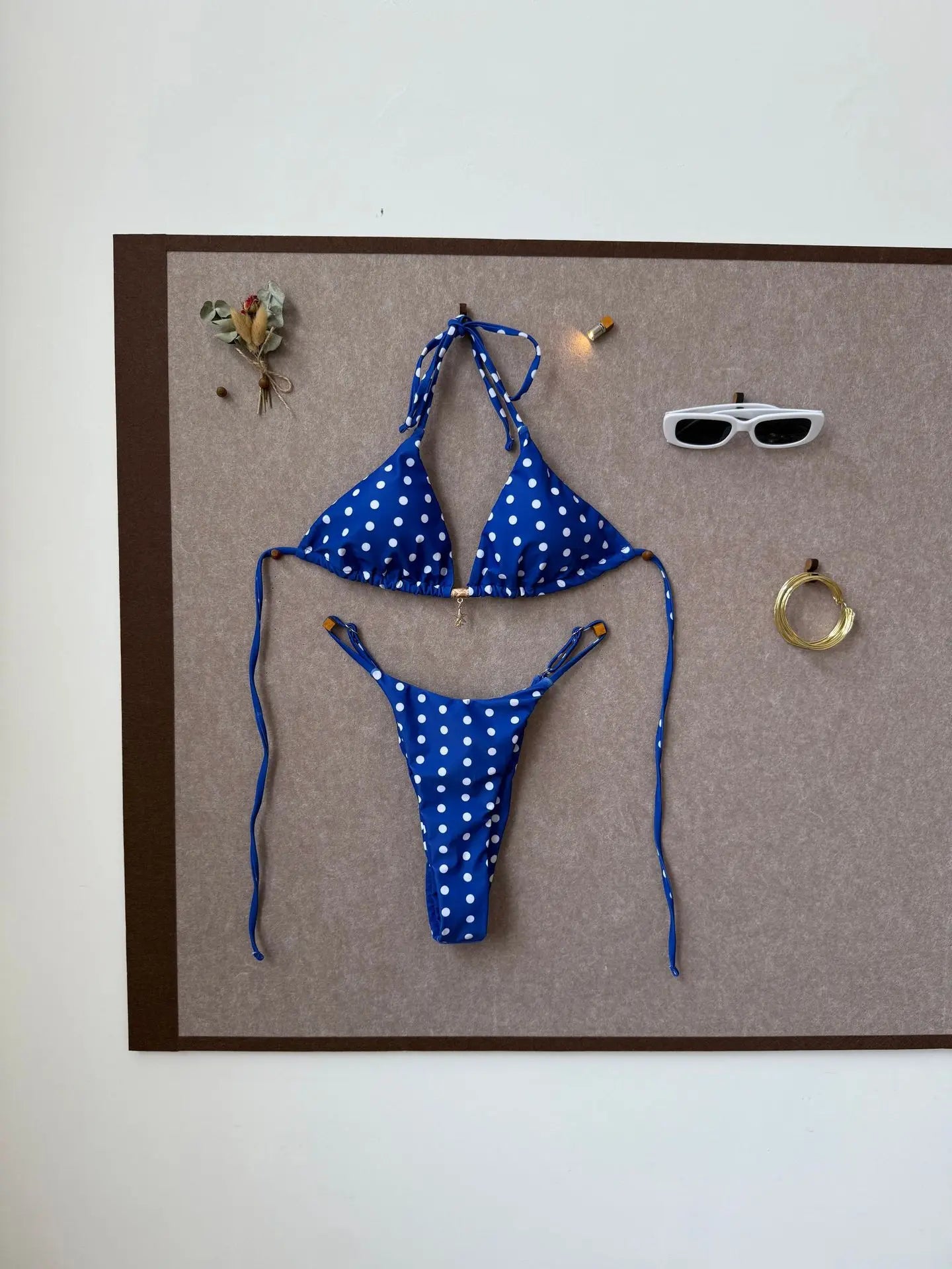 Brown White Polka Dot Bikini Set