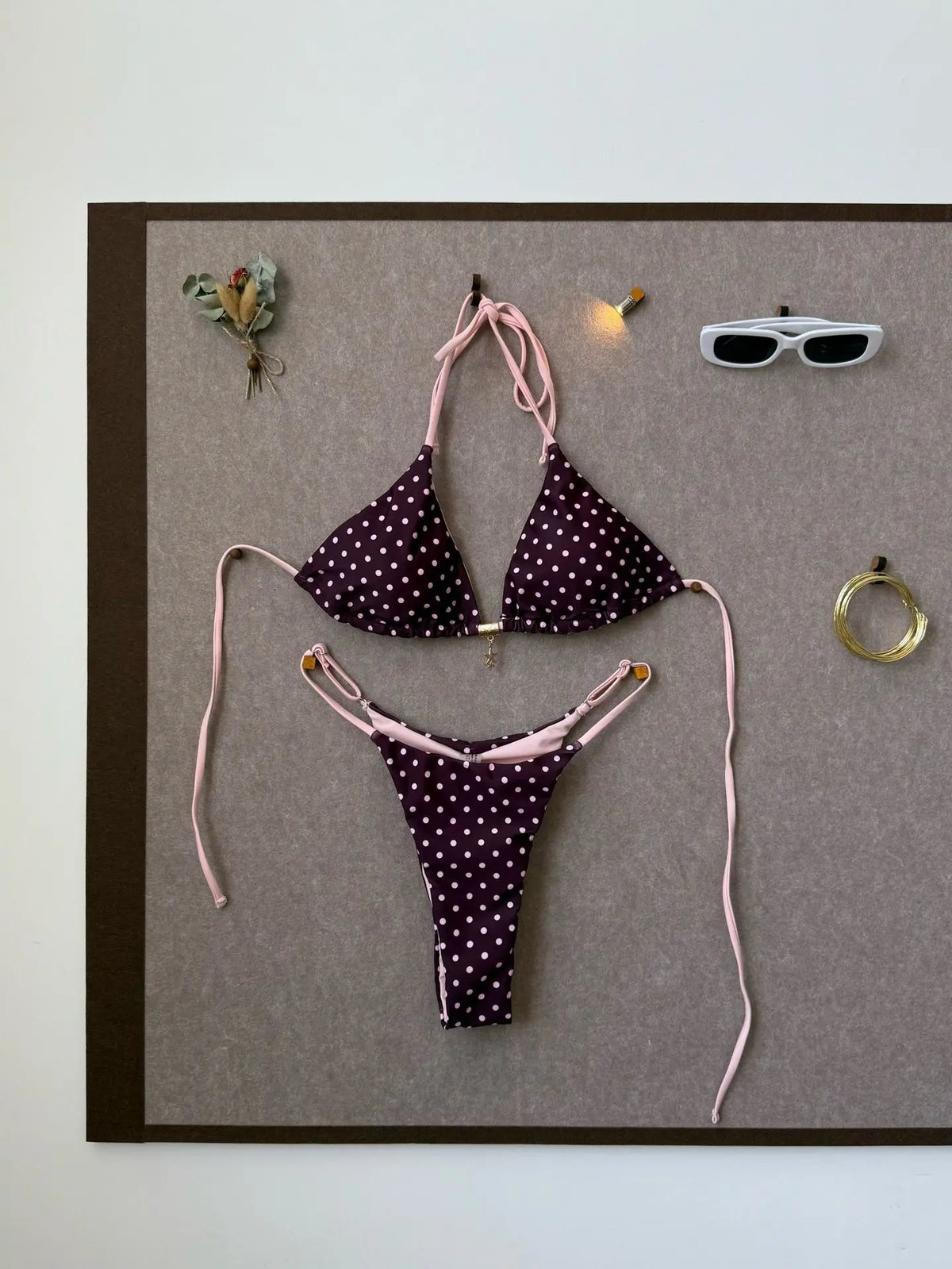 Brown White Polka Dot Bikini Set