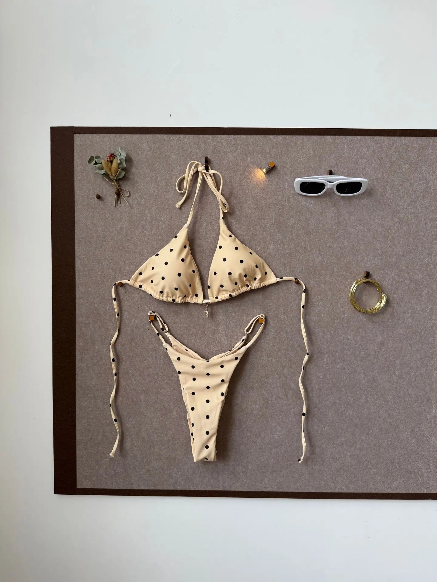 Brown White Polka Dot Bikini Set