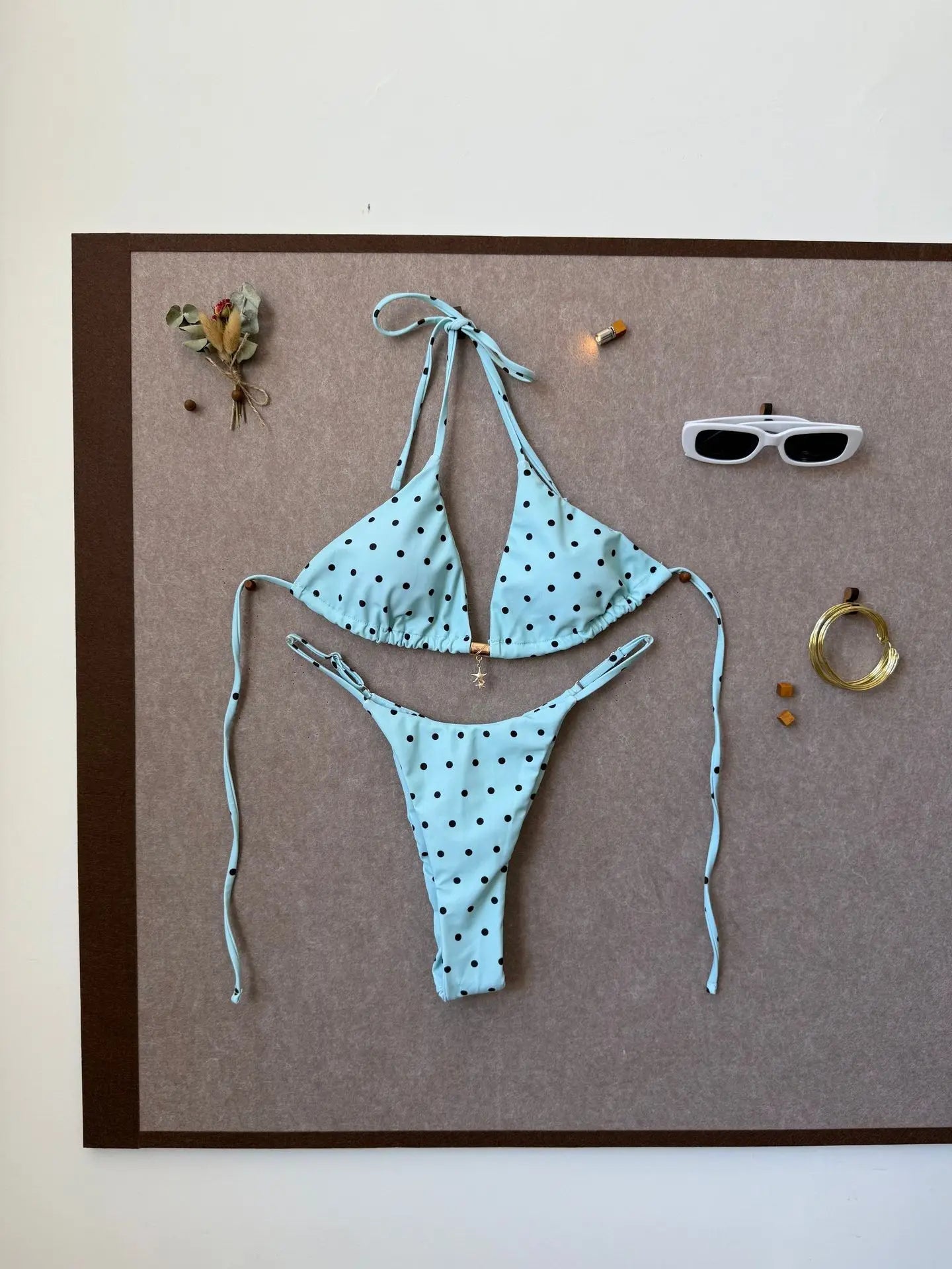 Brown White Polka Dot Bikini Set