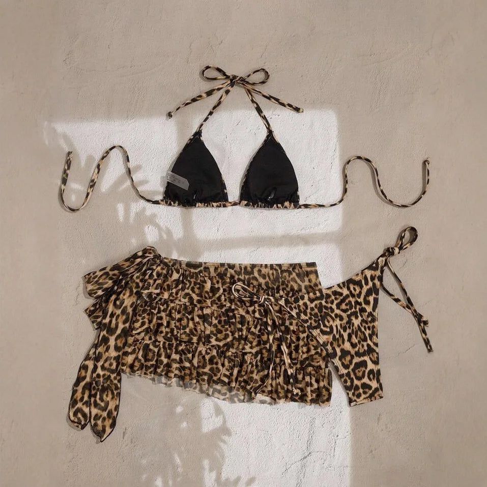 Classic Leopard Print 3 Piece Bikini Set