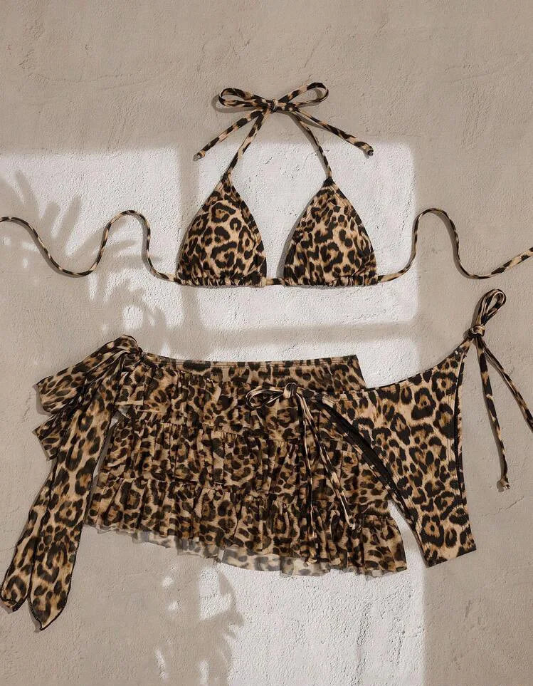 Classic Leopard Print 3 Piece Bikini Set