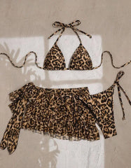Classic Leopard Print 3 Piece Bikini Set