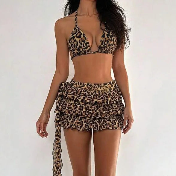 Classic Leopard Print 3 Piece Bikini Set